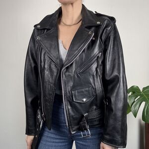 Vintage 80s 90s Leather Black Biker Moto Jacket, Paragon,Thinsulate Tassel Style